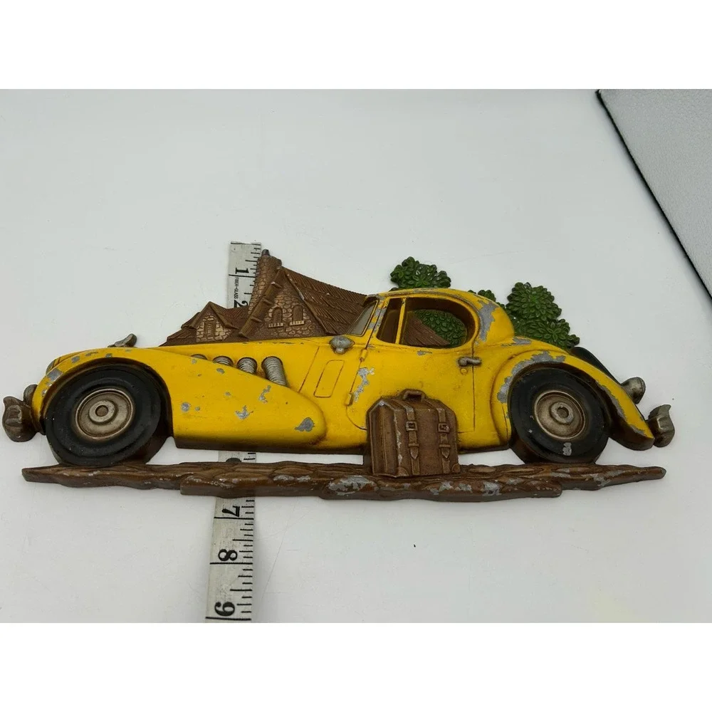 RARE SEXTON METAL MERCEDES? DELAHAYE? EUROPEAN AUTOMOBILE SCENE WALL PLAQUE 14X7